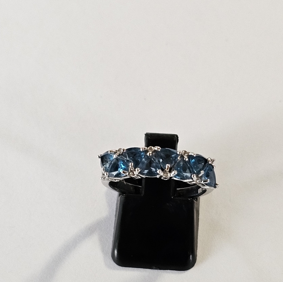 Genuine London Blue Topaz Rhodium Over Sterling Silver Ring! Sz 7 - Picture 5 of 16